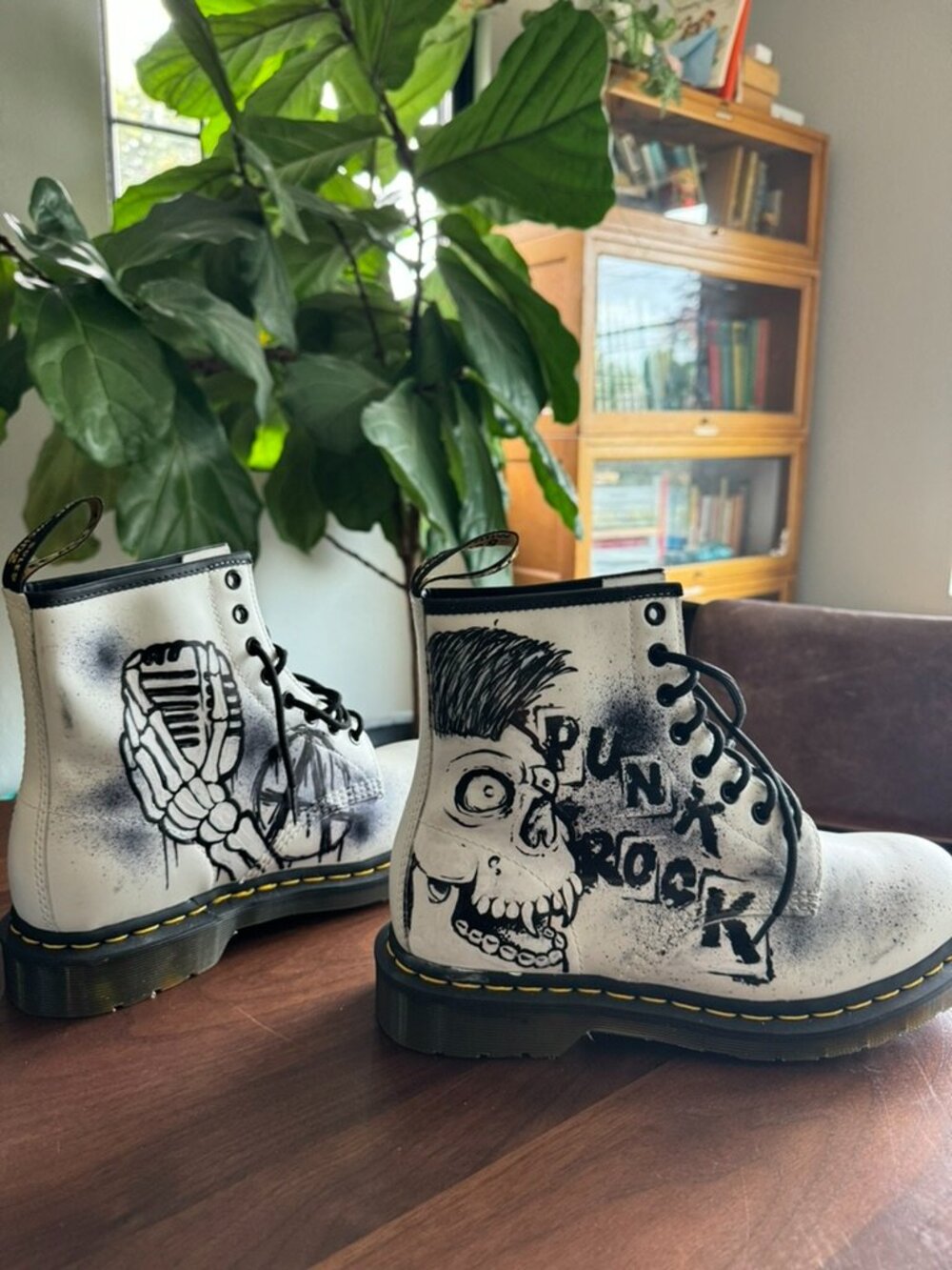 Dr. Martens 1460 Custom Punk Rock 8-Eye White Leather Combat Boots - Picture 4 of 5